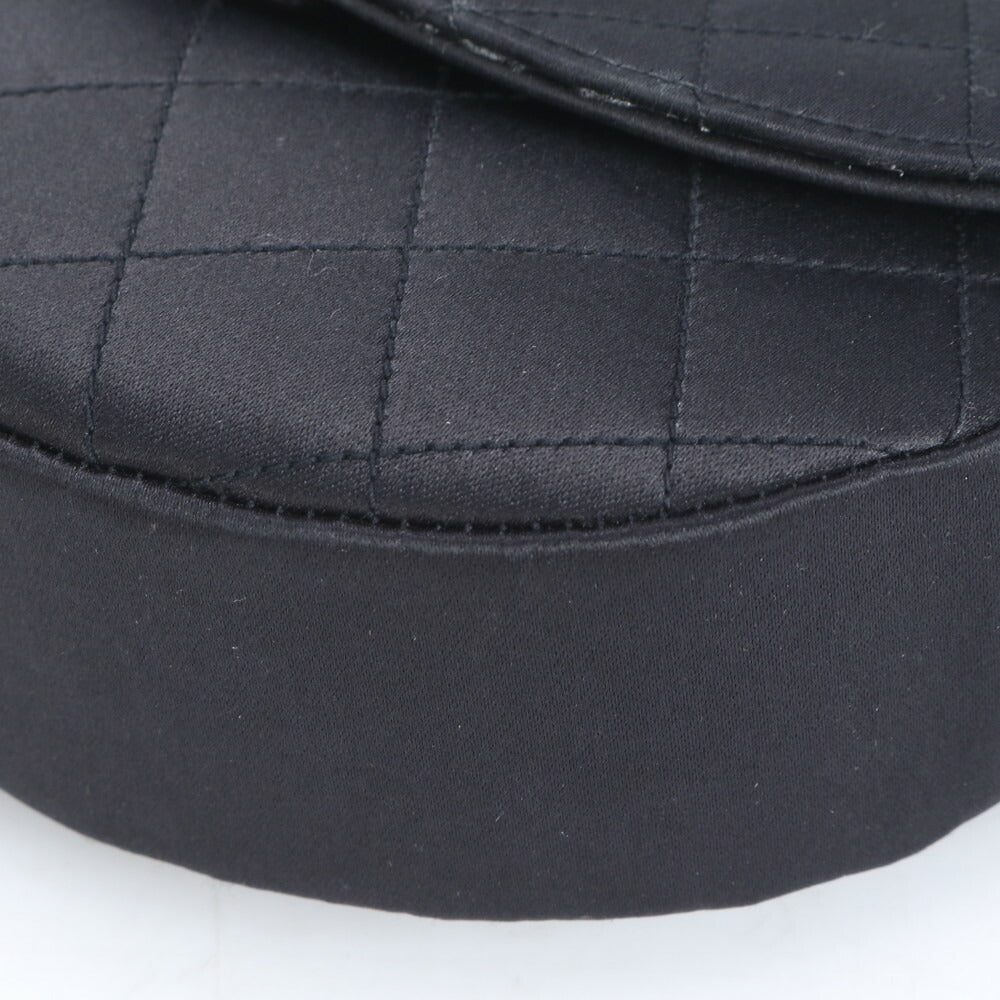 美品 シャネル シリアルシール付 マトラッセ サテン ハーフムーン ラインストーン ショルダーバッグ 斜め掛け 黒 レディース RUE CF24-5