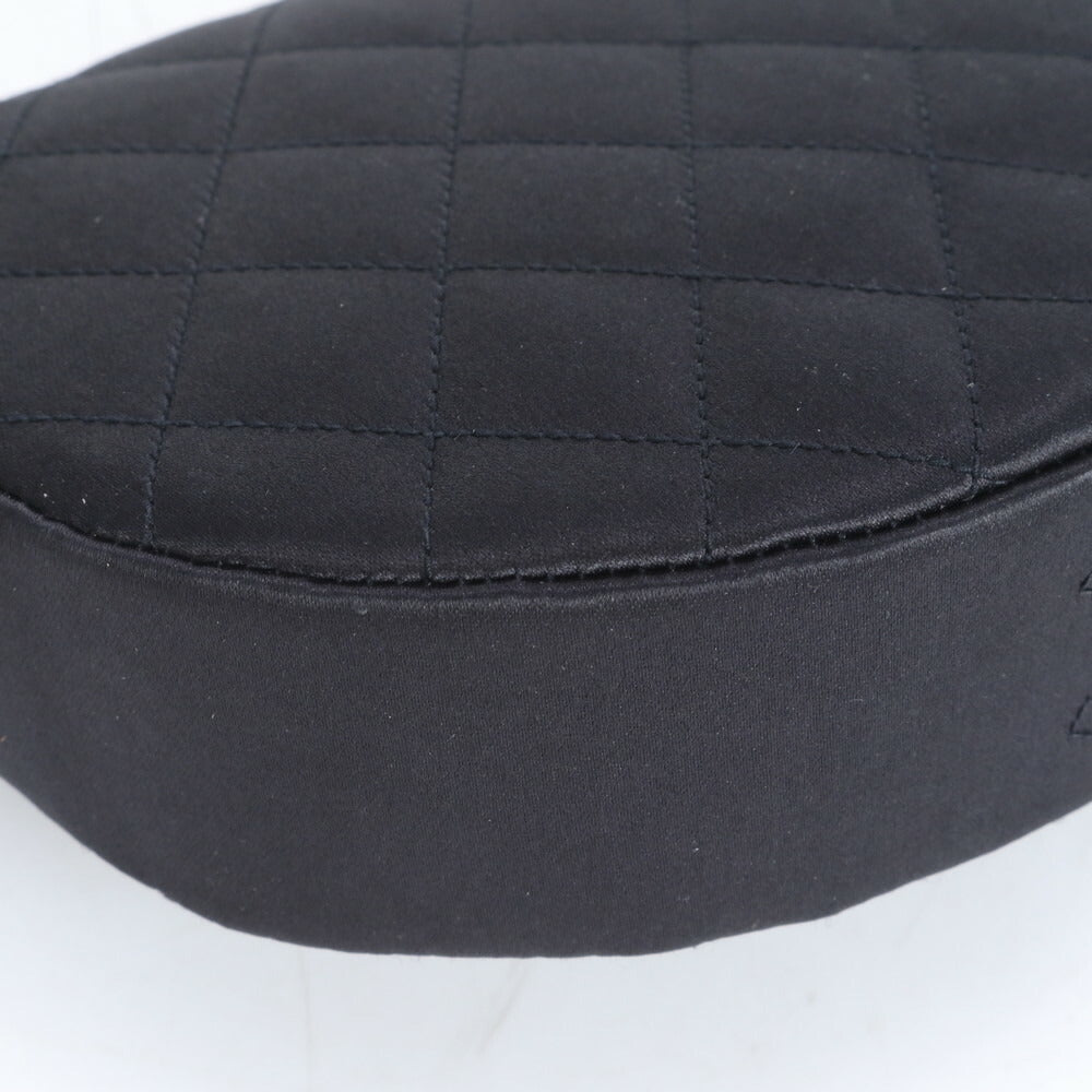 美品 シャネル シリアルシール付 マトラッセ サテン ハーフムーン ラインストーン ショルダーバッグ 斜め掛け 黒 レディース RUE CF24-5