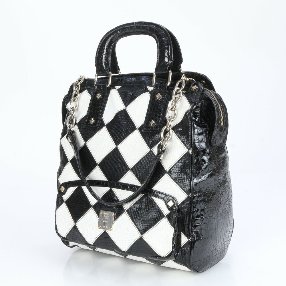 MCM エムシーエム クロコダイル パイソン エンボス パテント レザー 2WAY トート バッグ 肩掛け ショルダー ハンド レディース EUE CG7-9