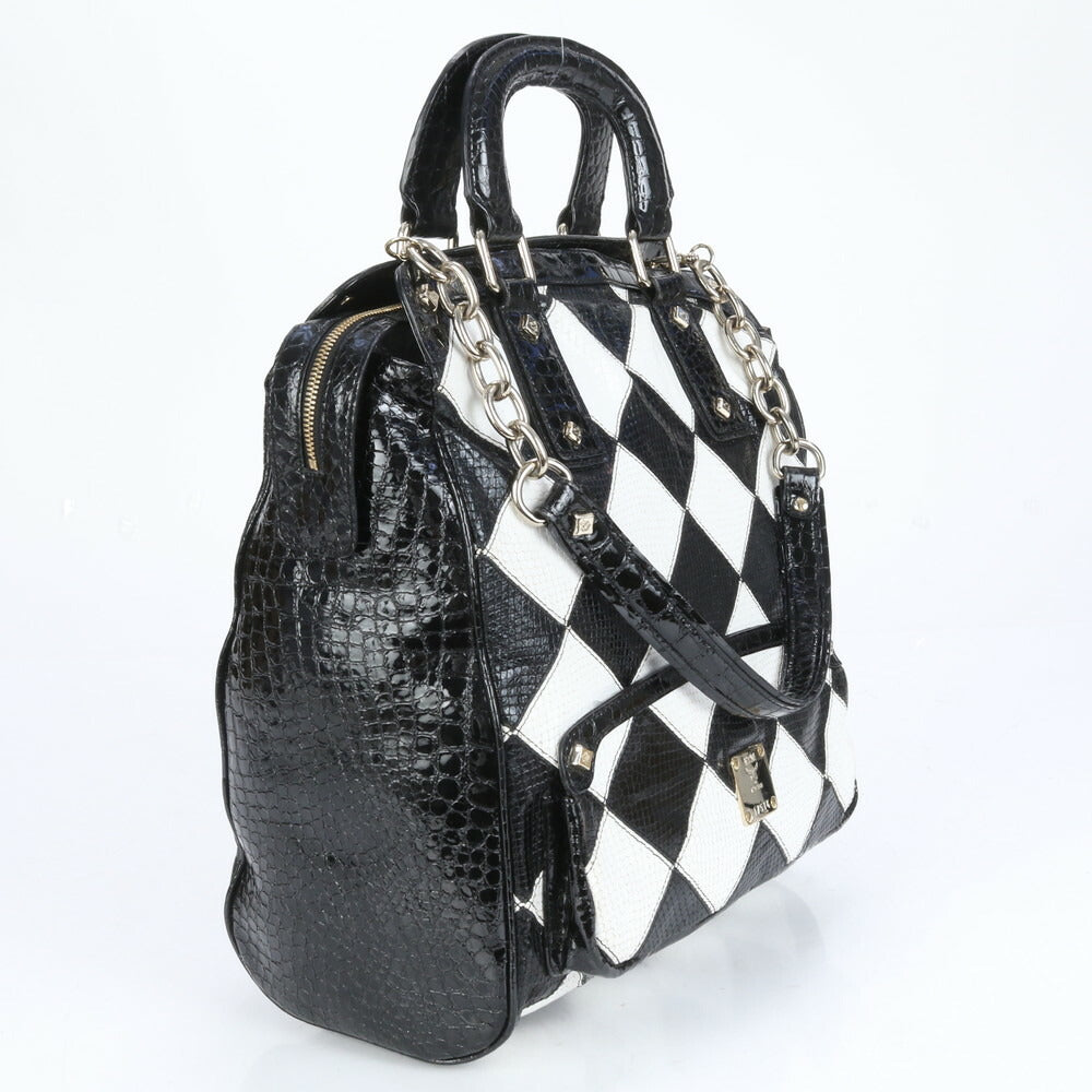 MCM エムシーエム クロコダイル パイソン エンボス パテント レザー 2WAY トート バッグ 肩掛け ショルダー ハンド レディース EUE CG7-9