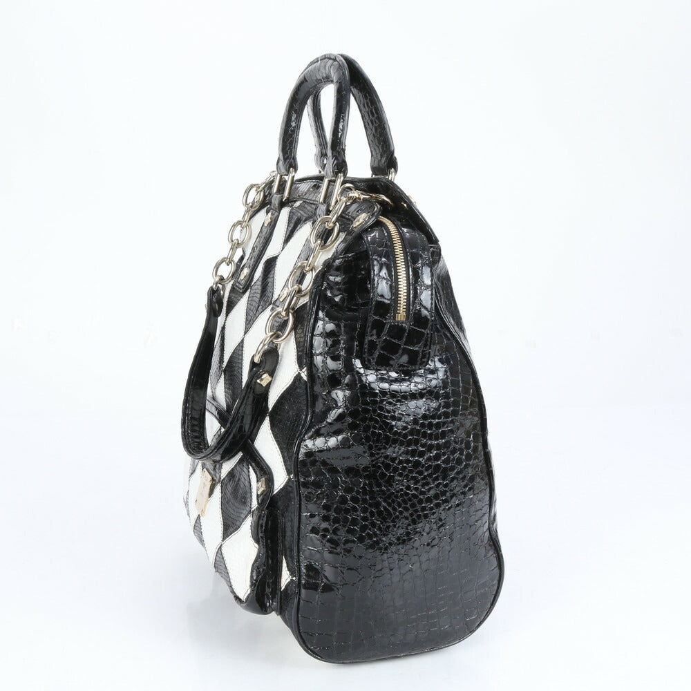 MCM エムシーエム クロコダイル パイソン エンボス パテント レザー 2WAY トート バッグ 肩掛け ショルダー ハンド レディース EUE CG7-9
