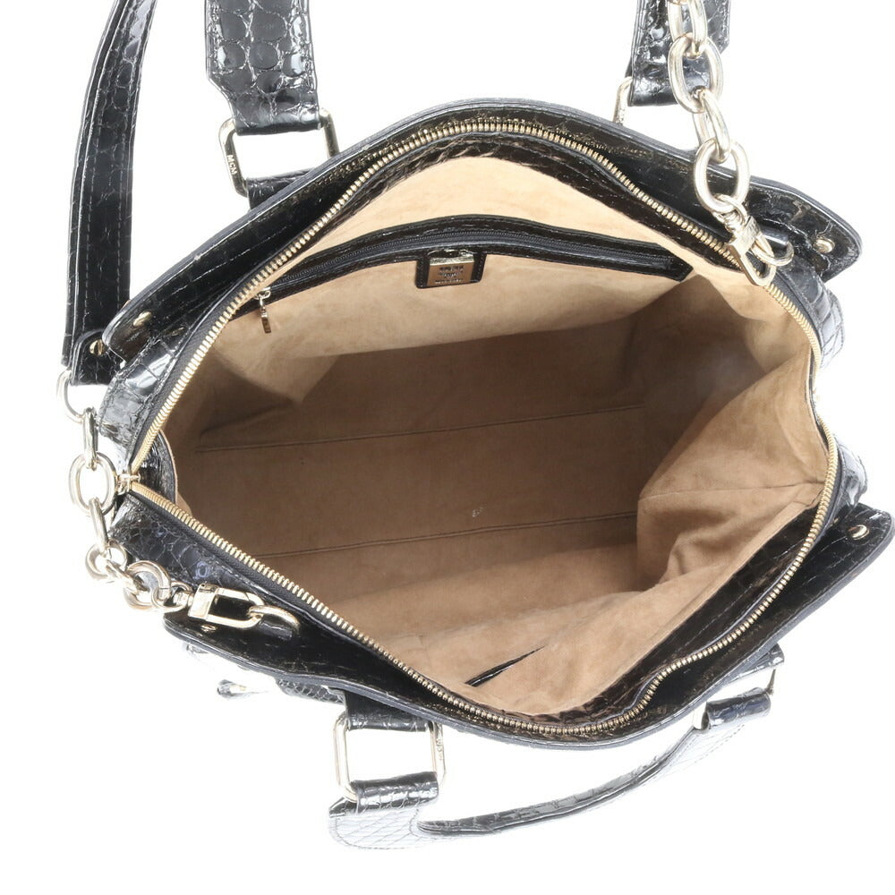 MCM エムシーエム クロコダイル パイソン エンボス パテント レザー 2WAY トート バッグ 肩掛け ショルダー ハンド レディース EUE CG7-9