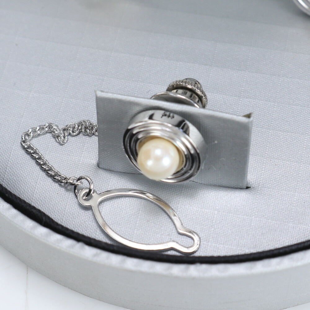 極美品 桂由美 YUMI KATSURA 本真珠 パール カフス タイタック セット ビジネス カフス シルバー 金具 メンズ ECE CG10-9