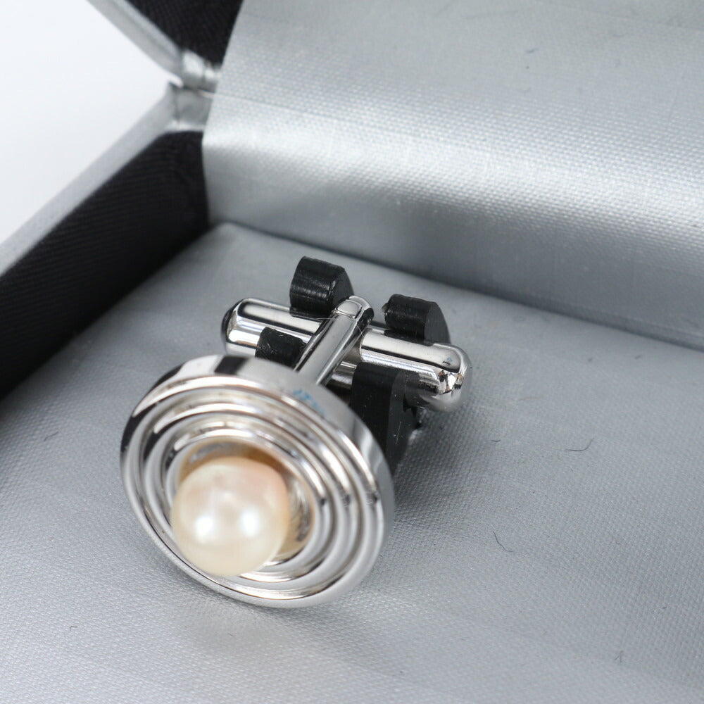 極美品 桂由美 YUMI KATSURA 本真珠 パール カフス タイタック セット ビジネス カフス シルバー 金具 メンズ ECE CG10-9