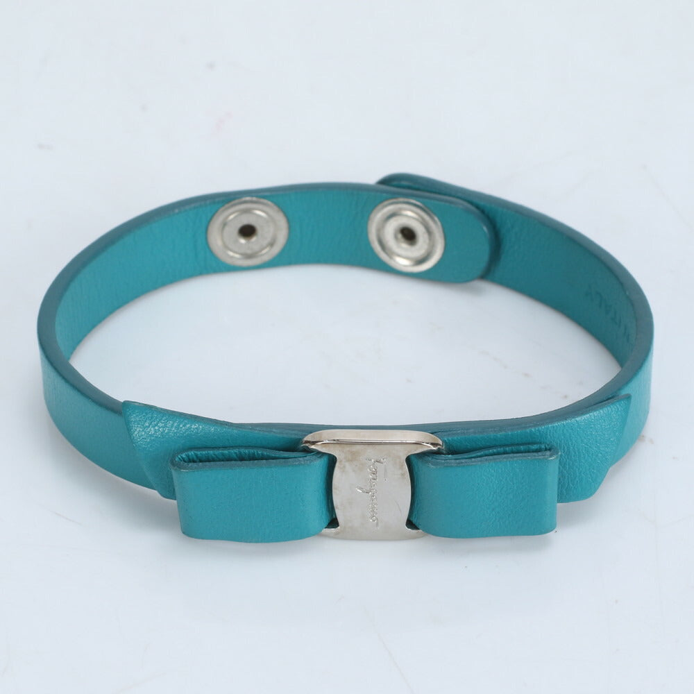 極美品 サルヴァトーレフェラガモ ヴァラ リボン レザー ブレスレット バングル 腕輪 シルバー アクセサリー レディース ECE CG18-6