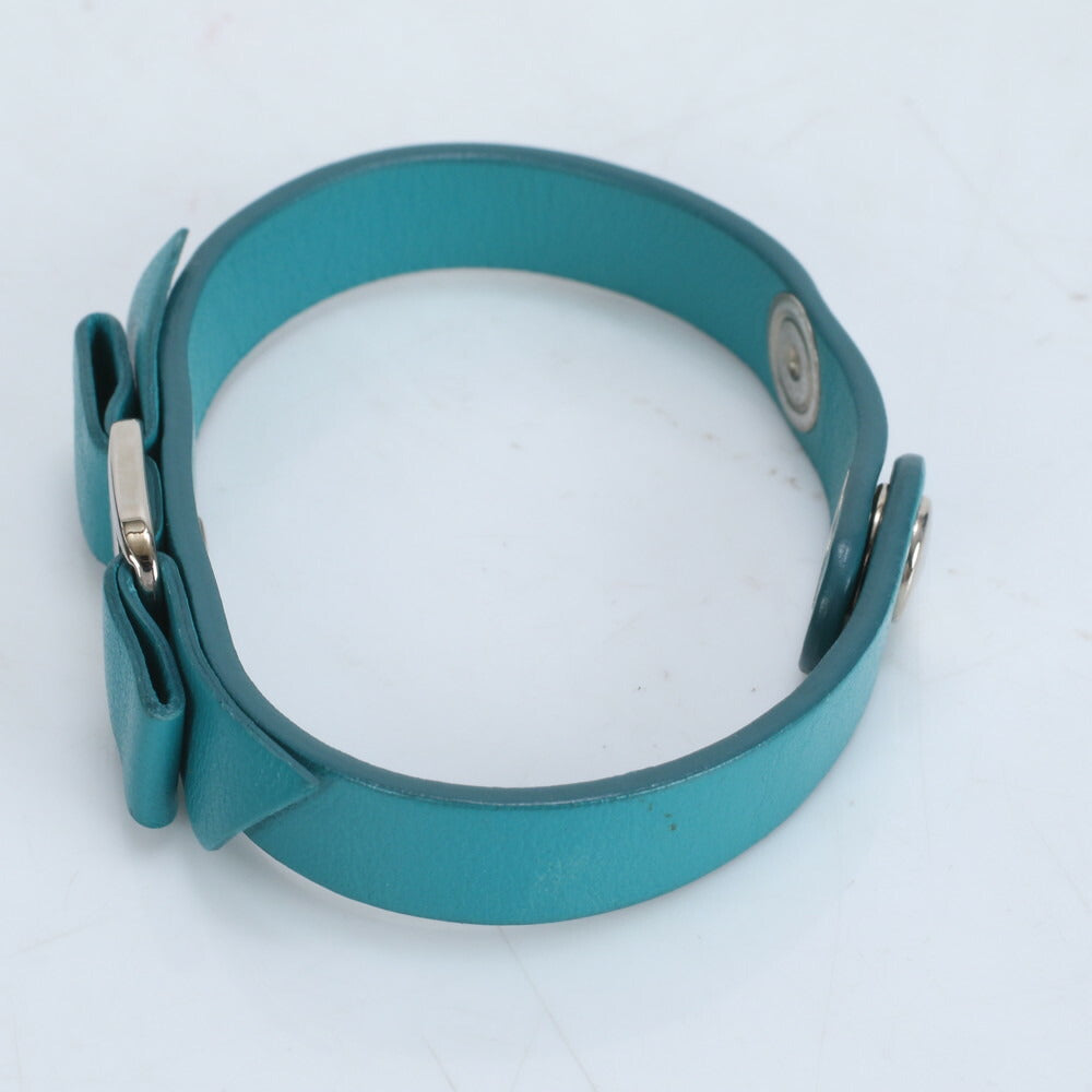 極美品 サルヴァトーレフェラガモ ヴァラ リボン レザー ブレスレット バングル 腕輪 シルバー アクセサリー レディース ECE CG18-6
