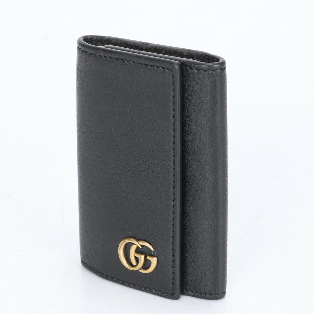 極美品 グッチ GG マーモント ダブル G レザー キーケース 6連 キーリング 435305 ブラック ゴールド メンズ レディース ECE CG20-1