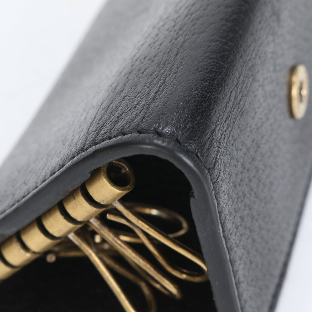 極美品 グッチ GG マーモント ダブル G レザー キーケース 6連 キーリング 435305 ブラック ゴールド メンズ レディース ECE CG20-1