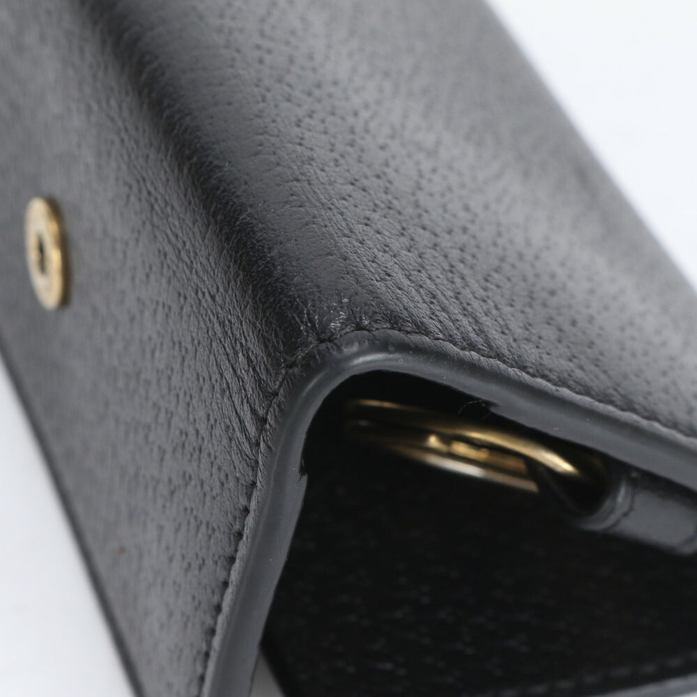 極美品 グッチ GG マーモント ダブル G レザー キーケース 6連 キーリング 435305 ブラック ゴールド メンズ レディース ECE CG20-1