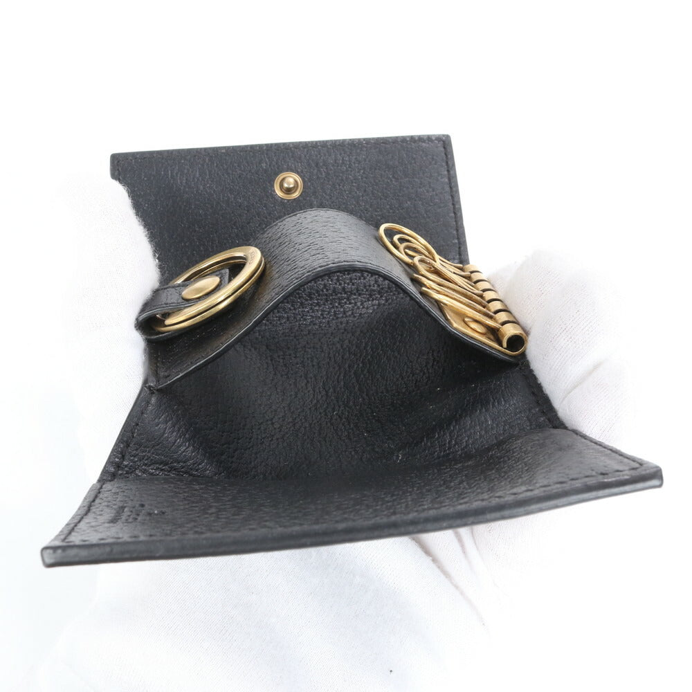 極美品 グッチ GG マーモント ダブル G レザー キーケース 6連 キーリング 435305 ブラック ゴールド メンズ レディース ECE CG20-1