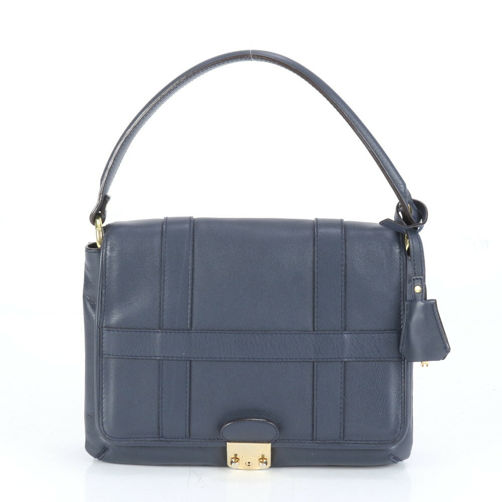 極美品 J&M DAVIDSON レザー ハンドバッグ トップハンドル ネイビー 紺 トート ショルダー ゴールド 金具 レディース RRE CH16-2