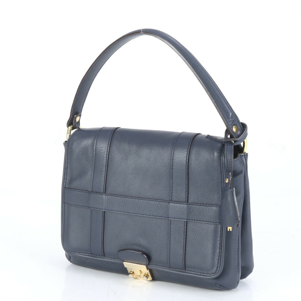 極美品 J&M DAVIDSON レザー ハンドバッグ トップハンドル ネイビー 紺 トート ショルダー ゴールド 金具 レディース RRE CH16-2