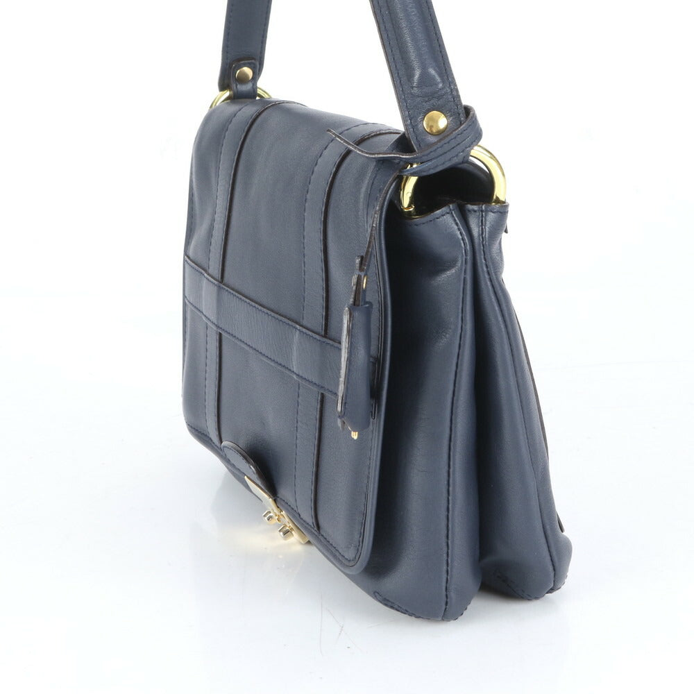 極美品 J&M DAVIDSON レザー ハンドバッグ トップハンドル ネイビー 紺 トート ショルダー ゴールド 金具 レディース RRE CH16-2