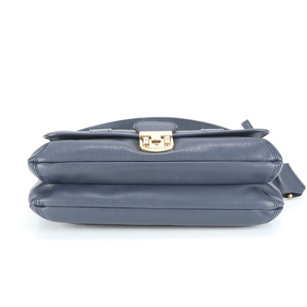 極美品 J&M DAVIDSON レザー ハンドバッグ トップハンドル ネイビー 紺 トート ショルダー ゴールド 金具 レディース RRE CH16-2