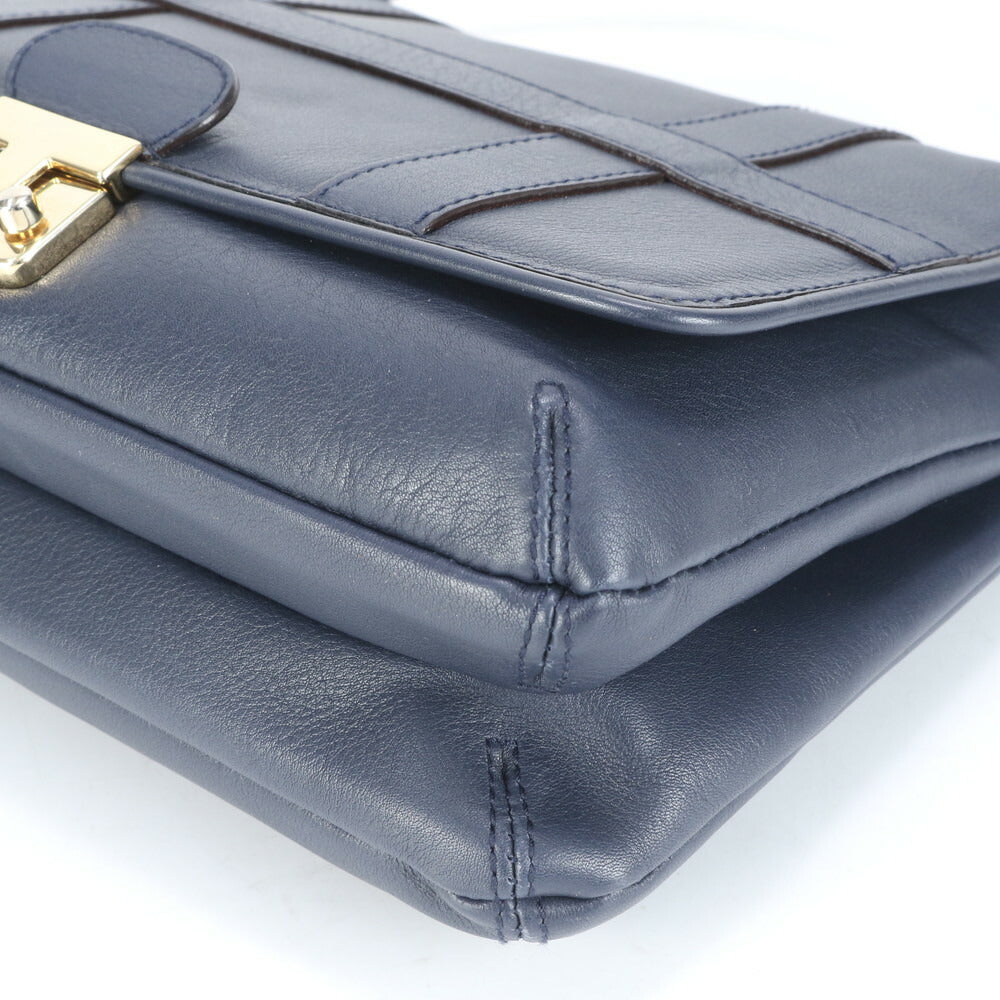 極美品 J&M DAVIDSON レザー ハンドバッグ トップハンドル ネイビー 紺 トート ショルダー ゴールド 金具 レディース RRE CH16-2