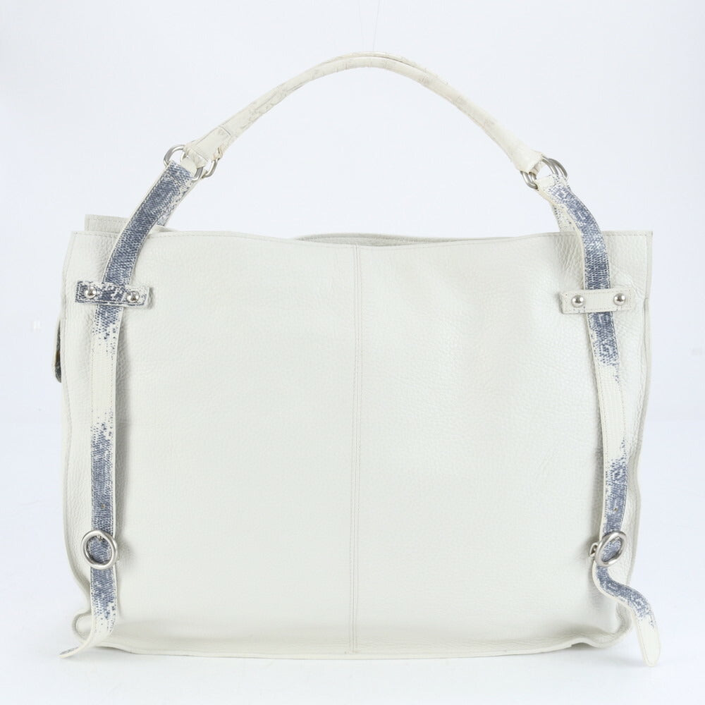 フルラ クロコダイル リザード エンボス レザー トート バッグ 肩掛け ショルダー ハンド A4 ホワイト レディース RRE CH16-10