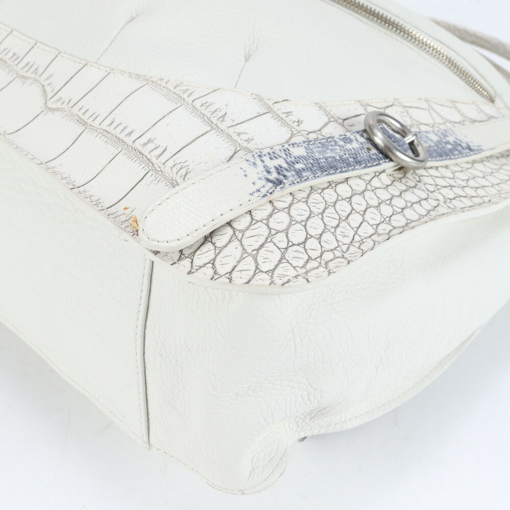 フルラ クロコダイル リザード エンボス レザー トート バッグ 肩掛け ショルダー ハンド A4 ホワイト レディース RRE CH16-10