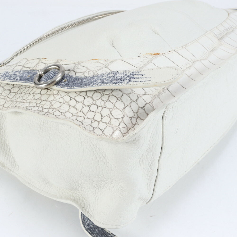 フルラ クロコダイル リザード エンボス レザー トート バッグ 肩掛け ショルダー ハンド A4 ホワイト レディース RRE CH16-10