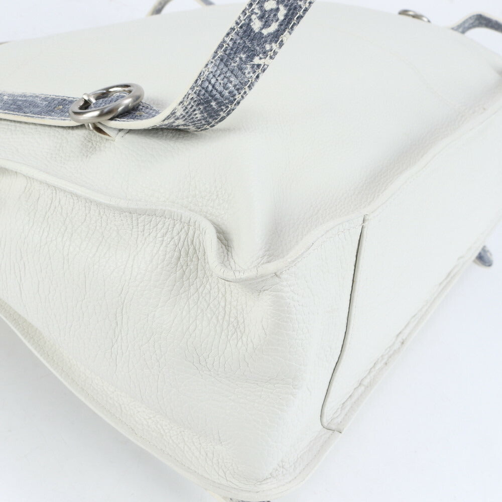 フルラ クロコダイル リザード エンボス レザー トート バッグ 肩掛け ショルダー ハンド A4 ホワイト レディース RRE CH16-10