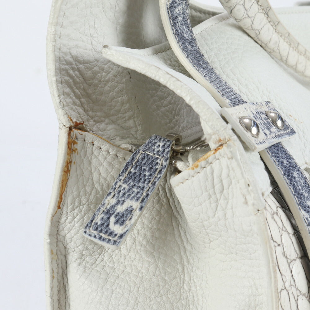 フルラ クロコダイル リザード エンボス レザー トート バッグ 肩掛け ショルダー ハンド A4 ホワイト レディース RRE CH16-10