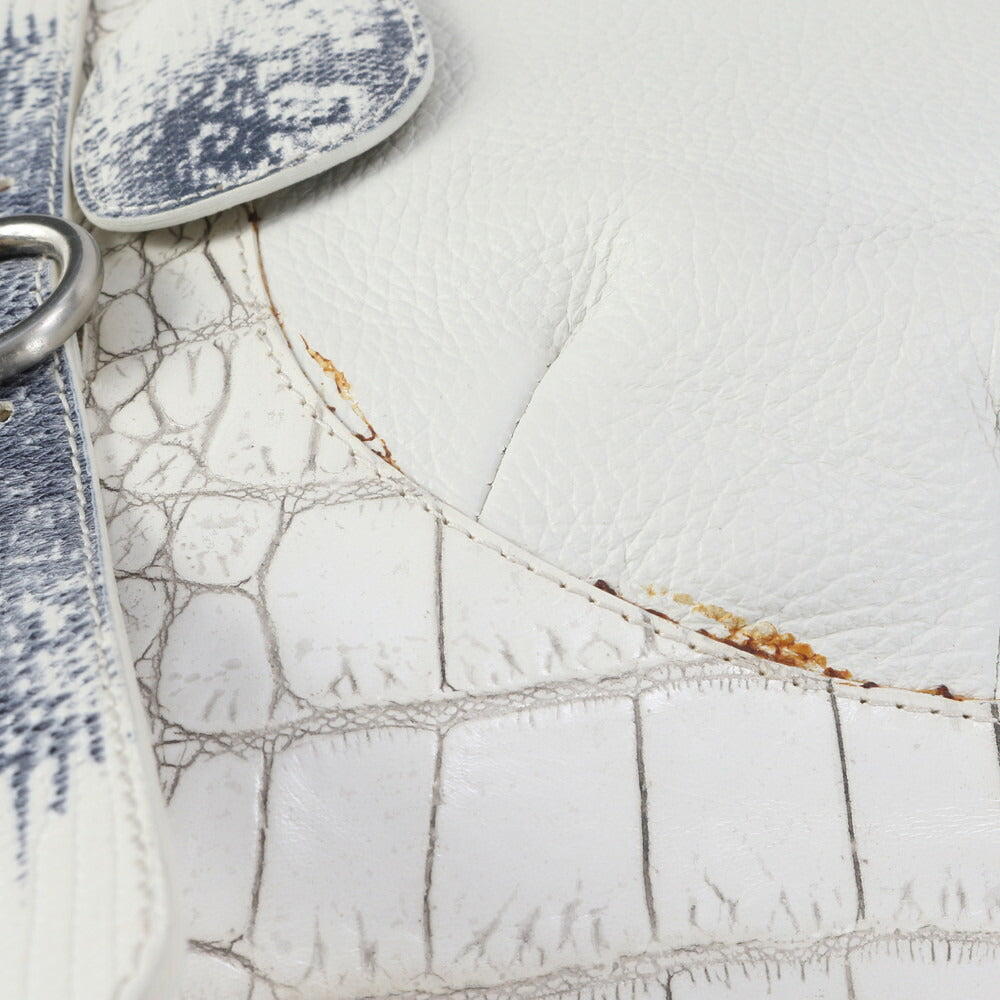 フルラ クロコダイル リザード エンボス レザー トート バッグ 肩掛け ショルダー ハンド A4 ホワイト レディース RRE CH16-10