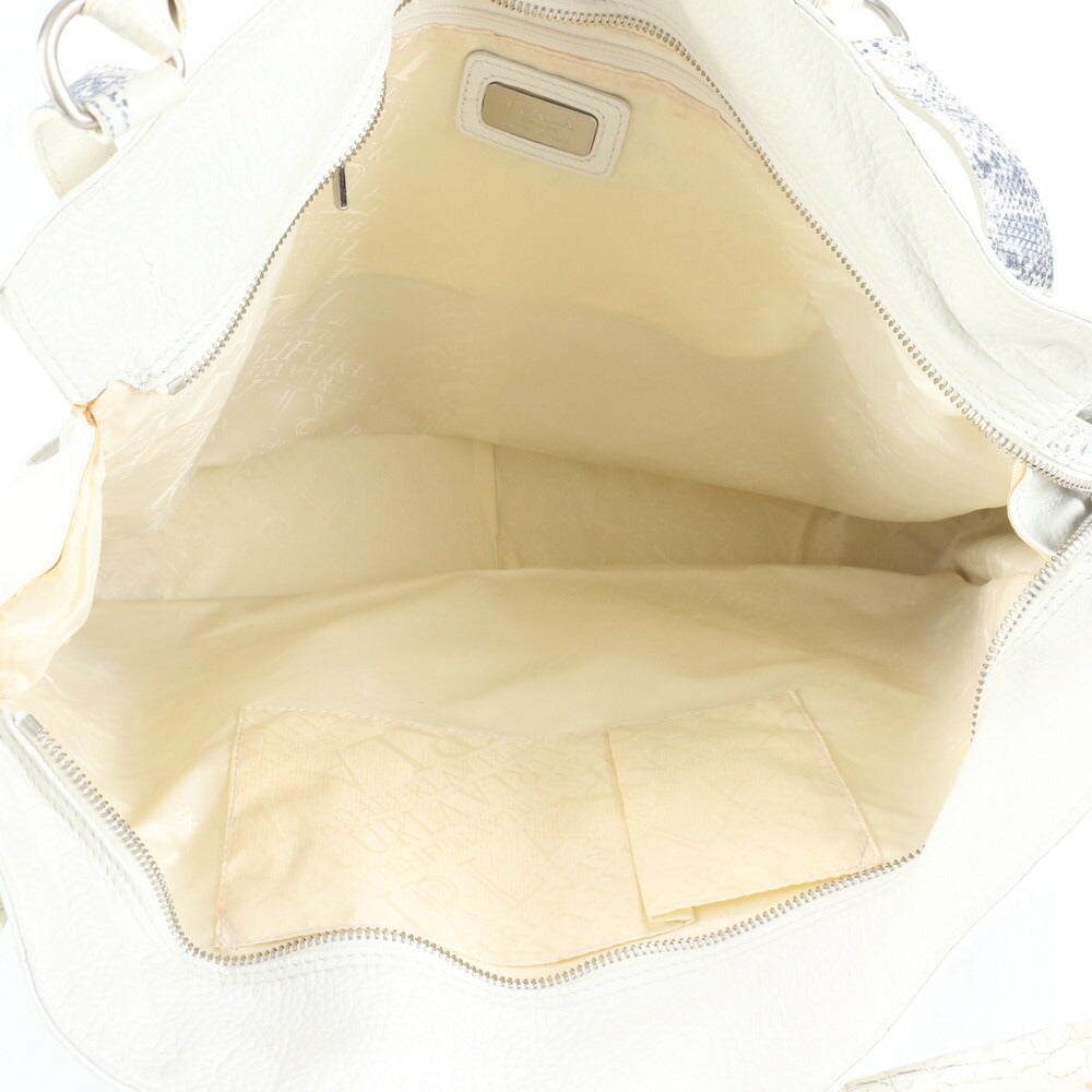 フルラ クロコダイル リザード エンボス レザー トート バッグ 肩掛け ショルダー ハンド A4 ホワイト レディース RRE CH16-10