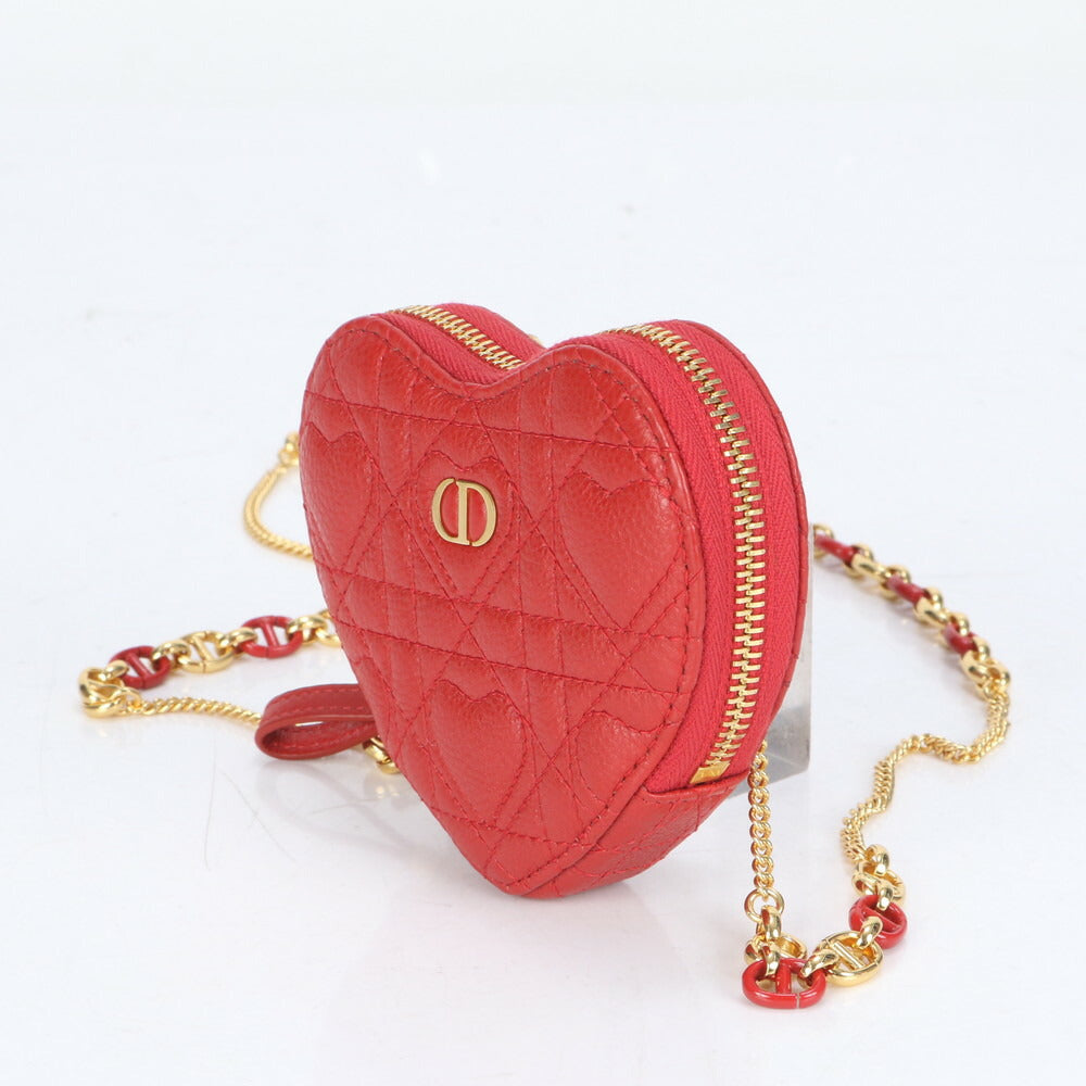 未使用 クリスチャンディオール カロ ハート カナージュ チェーン レザー ショルダーバッグ ポーチ 斜め掛け レディース ECE CI10-4