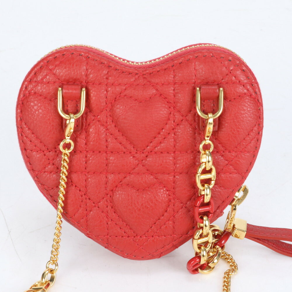 未使用 クリスチャンディオール カロ ハート カナージュ チェーン レザー ショルダーバッグ ポーチ 斜め掛け レディース ECE CI10-4