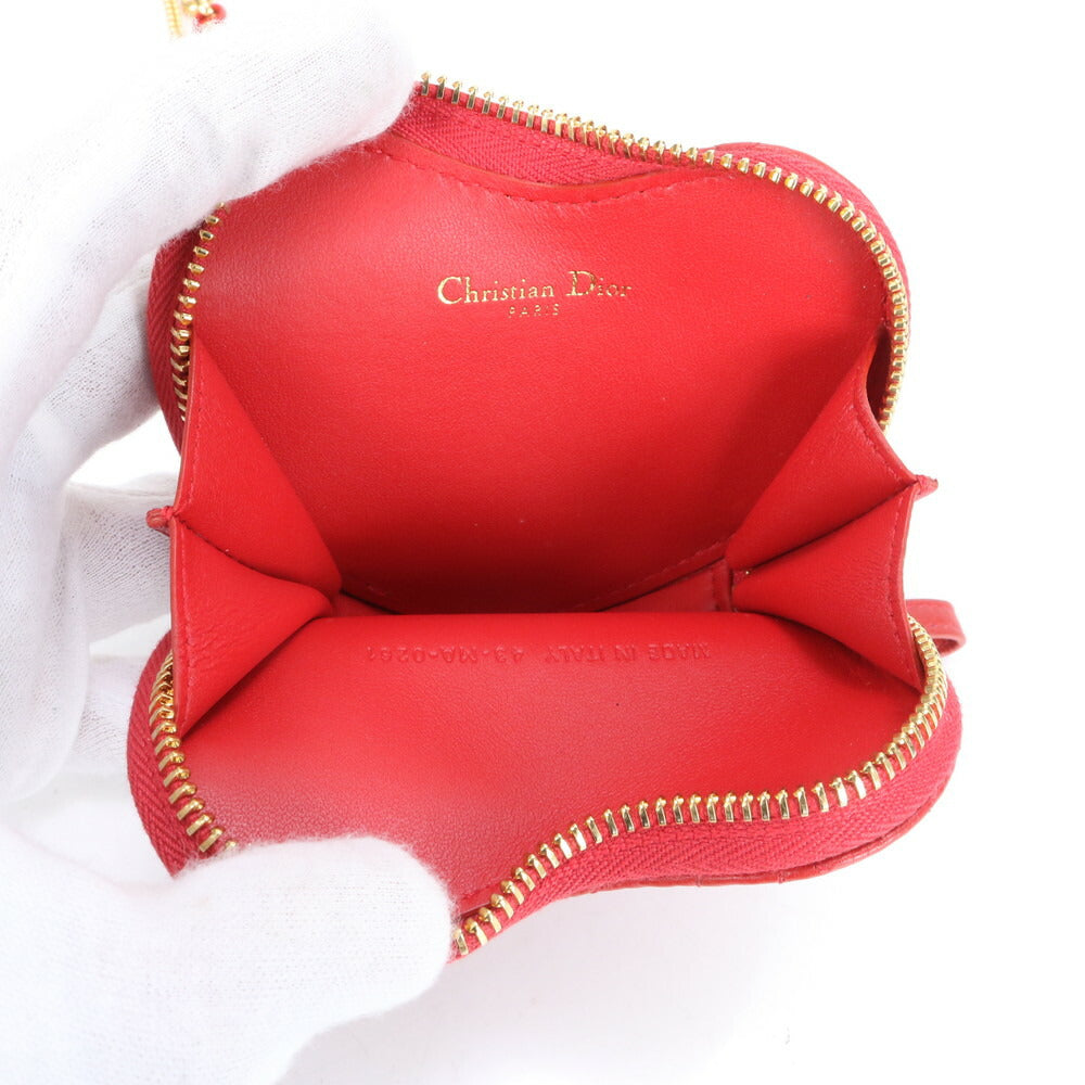 未使用 クリスチャンディオール カロ ハート カナージュ チェーン レザー ショルダーバッグ ポーチ 斜め掛け レディース ECE CI10-4