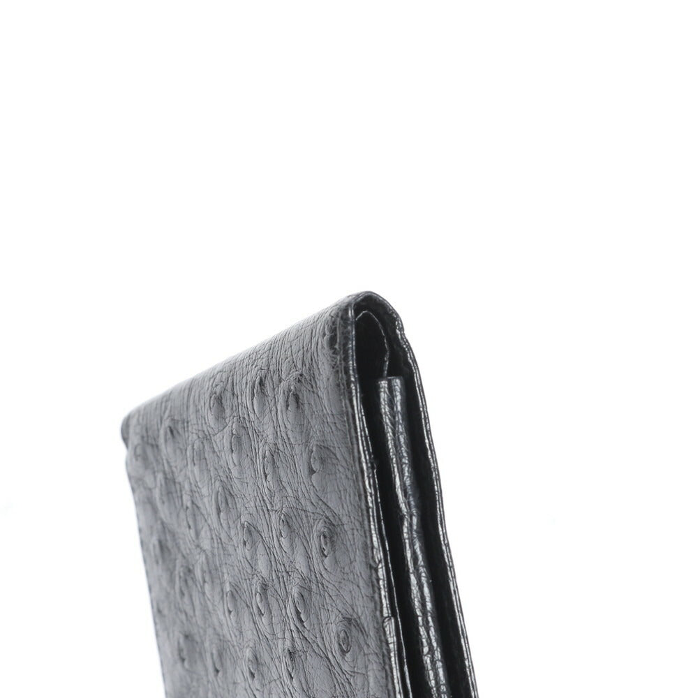 美品 オールド グッチ オーストリッチ レザー 二つ折り 財布 ウォレット 本革 ブラック 黒 紳士 ブランド メンズ MCM CI21-1