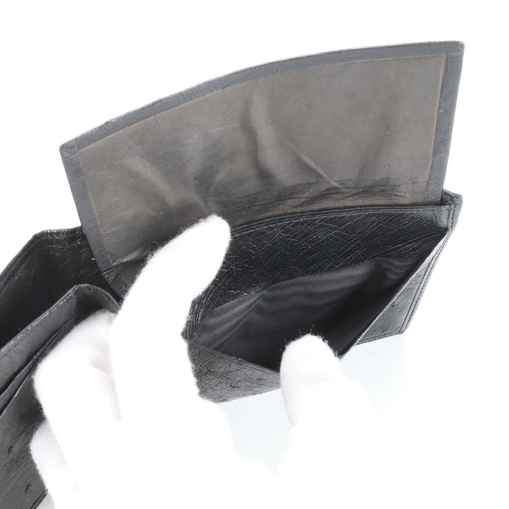 美品 オールド グッチ オーストリッチ レザー 二つ折り 財布 ウォレット 本革 ブラック 黒 紳士 ブランド メンズ MCM CI21-1