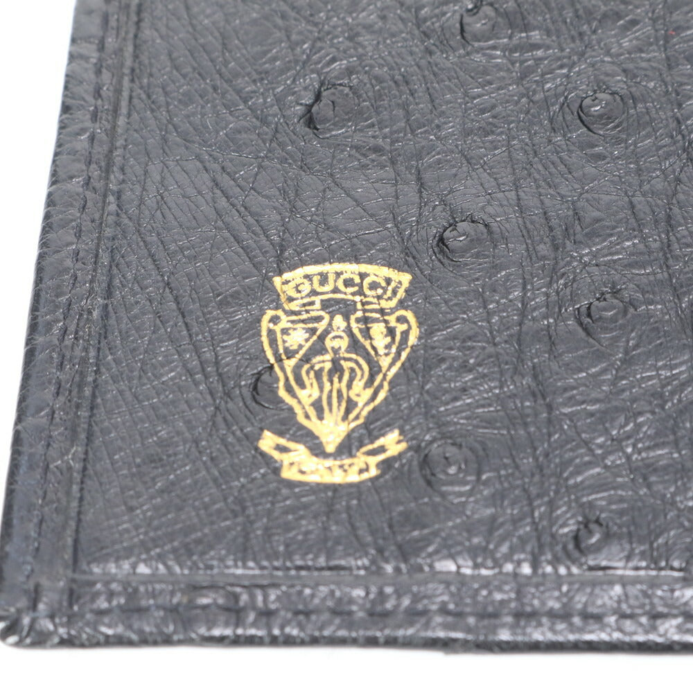 美品 オールド グッチ オーストリッチ レザー 二つ折り 財布 ウォレット 本革 ブラック 黒 紳士 ブランド メンズ MCM CI21-1