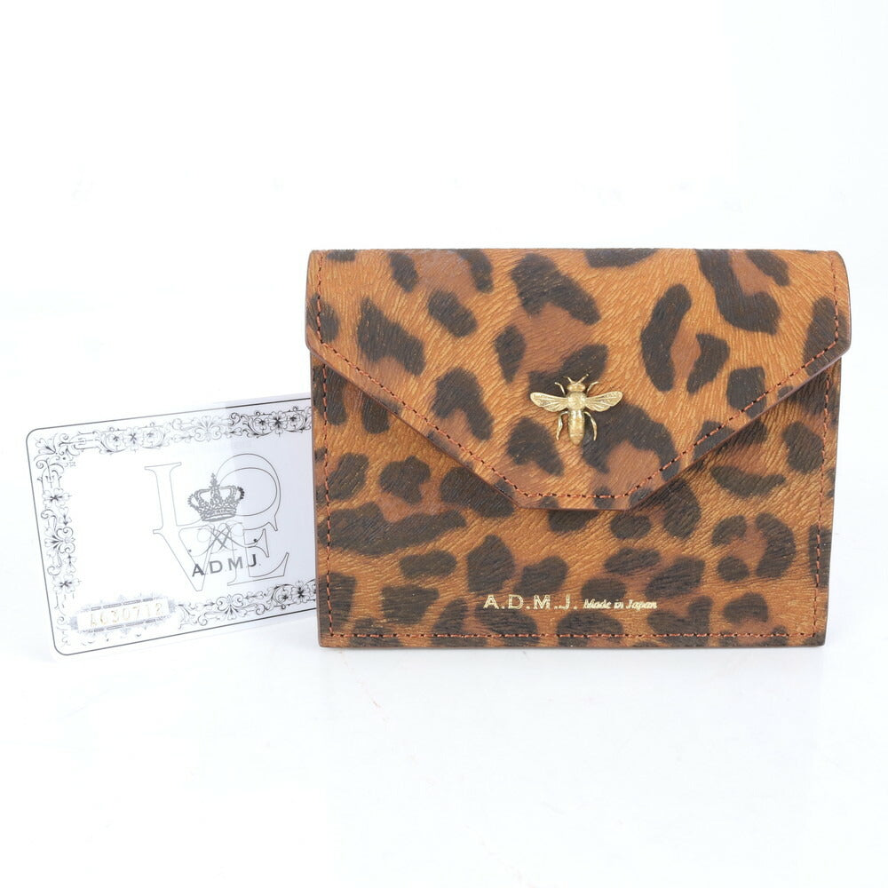 美品 A.D.M.J. アクセソワ ドゥ マドモアゼル ギャランティカード付 カードケース 名刺入れ 二つ折り 財布 ヒョウ柄 レディース RRE CJ2-8