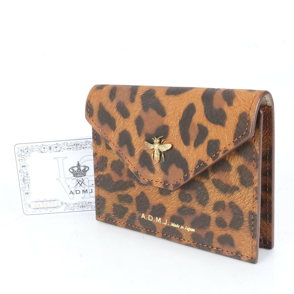 美品 A.D.M.J. アクセソワ ドゥ マドモアゼル ギャランティカード付 カードケース 名刺入れ 二つ折り 財布 ヒョウ柄 レディース RRE CJ2-8
