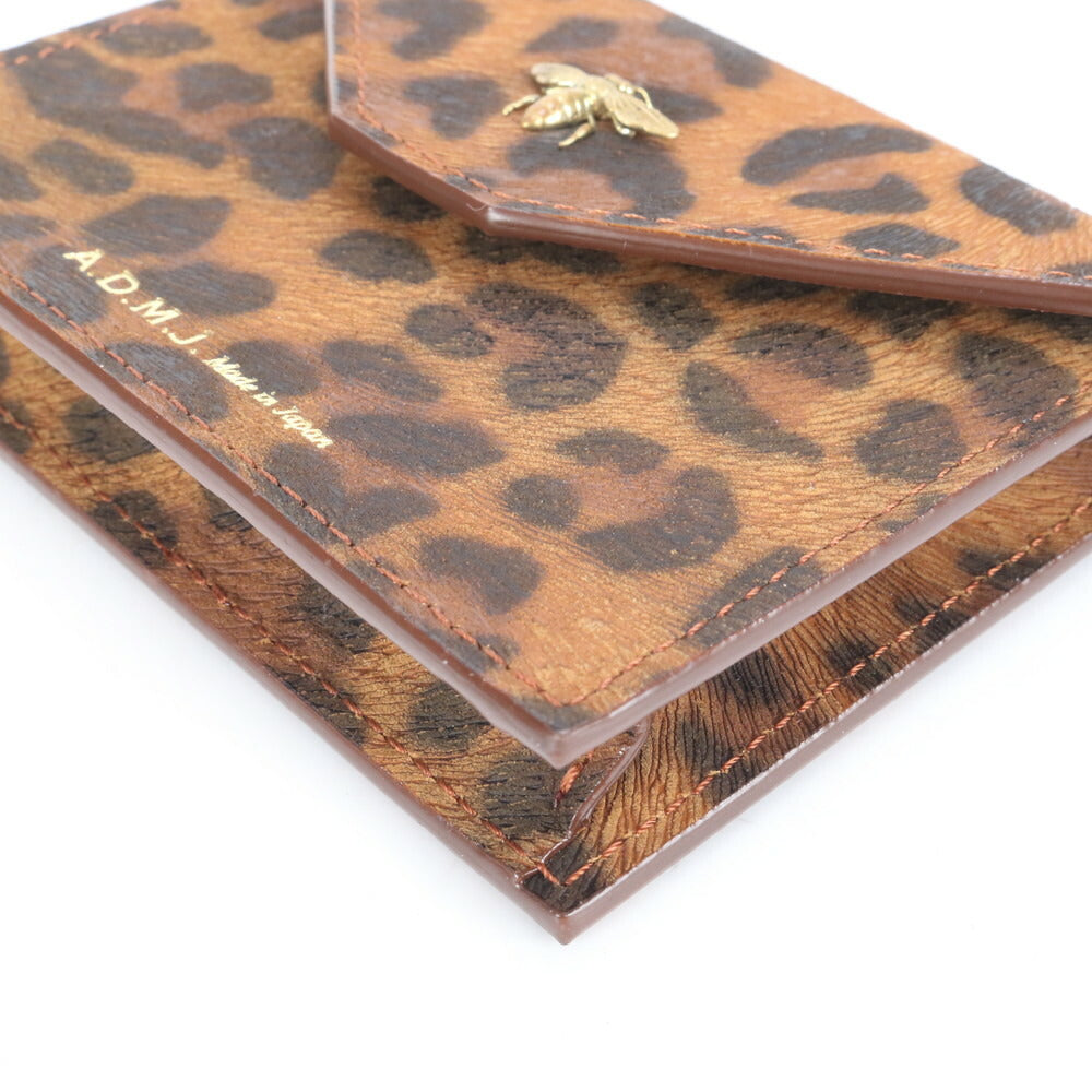 美品 A.D.M.J. アクセソワ ドゥ マドモアゼル ギャランティカード付 カードケース 名刺入れ 二つ折り 財布 ヒョウ柄 レディース RRE CJ2-8