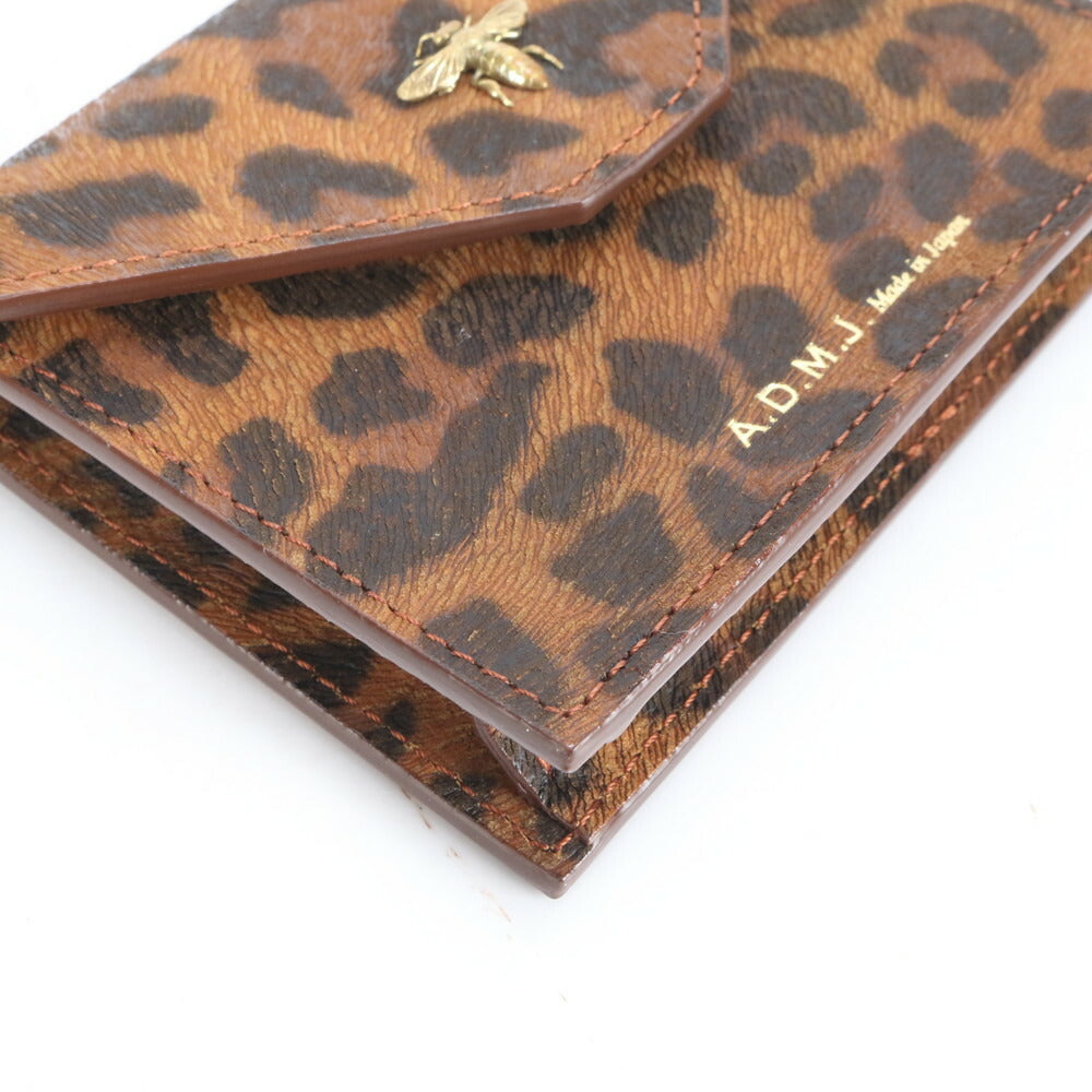美品 A.D.M.J. アクセソワ ドゥ マドモアゼル ギャランティカード付 カードケース 名刺入れ 二つ折り 財布 ヒョウ柄 レディース RRE CJ2-8