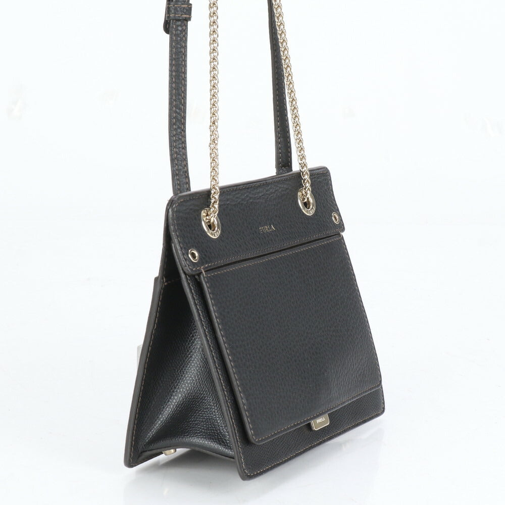 極美品 フルラ ライク レザー 2WAY ゴールド チェーン ショルダーバッグ 斜め掛け ハンド トート ブラック 黒 レディース RCE CI22-9