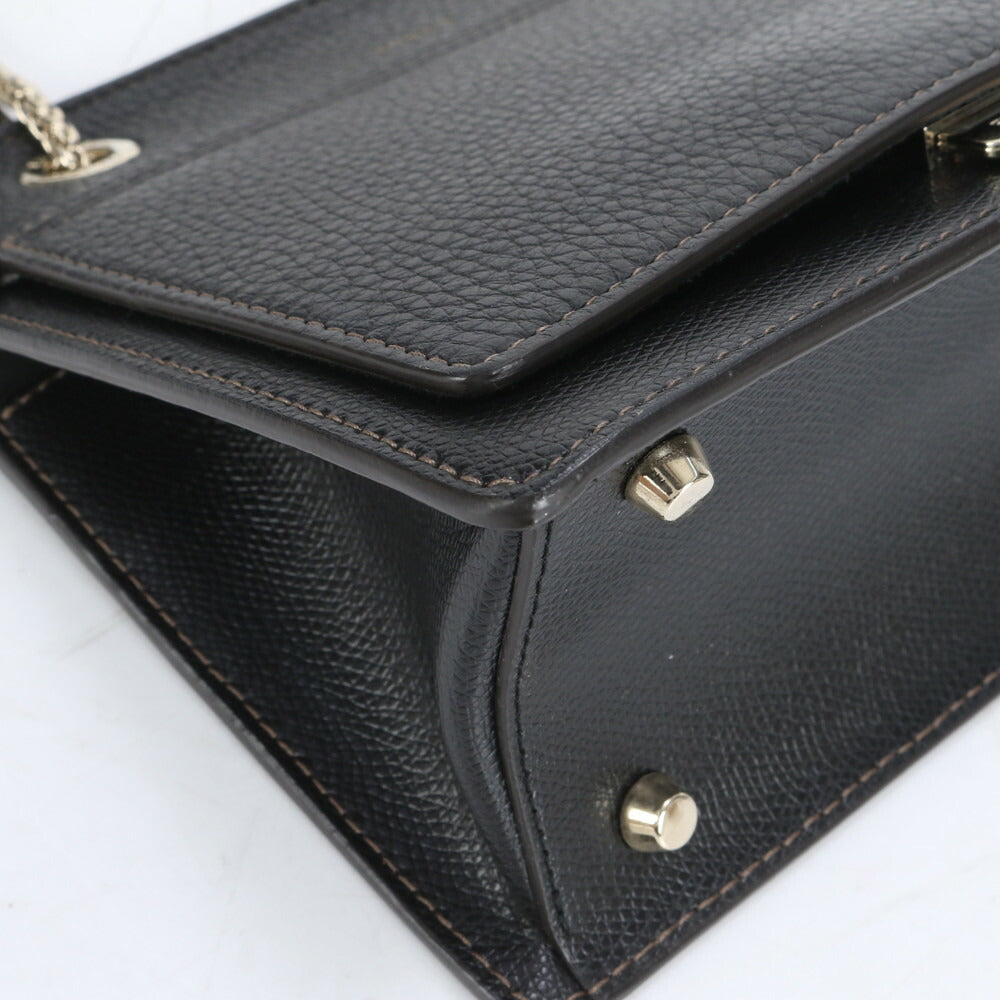 極美品 フルラ ライク レザー 2WAY ゴールド チェーン ショルダーバッグ 斜め掛け ハンド トート ブラック 黒 レディース RCE CI22-9