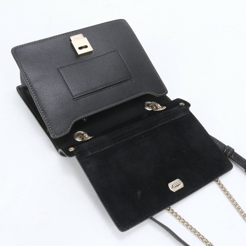 極美品 フルラ ライク レザー 2WAY ゴールド チェーン ショルダーバッグ 斜め掛け ハンド トート ブラック 黒 レディース RCE CI22-9