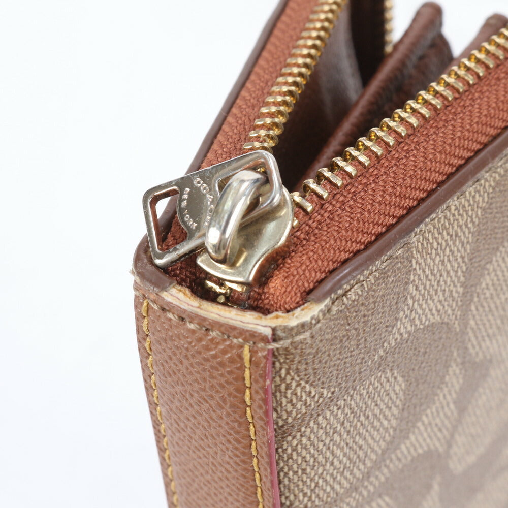 美品 コーチ シグネチャー レザー 長財布 ロング ウォレット ラウンドファスナー ブラウン 二つ折り レディース RBE CJ11-3