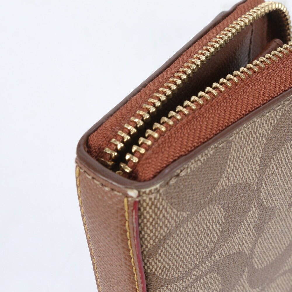 美品 コーチ シグネチャー レザー 長財布 ロング ウォレット ラウンドファスナー ブラウン 二つ折り レディース RBE CJ11-3