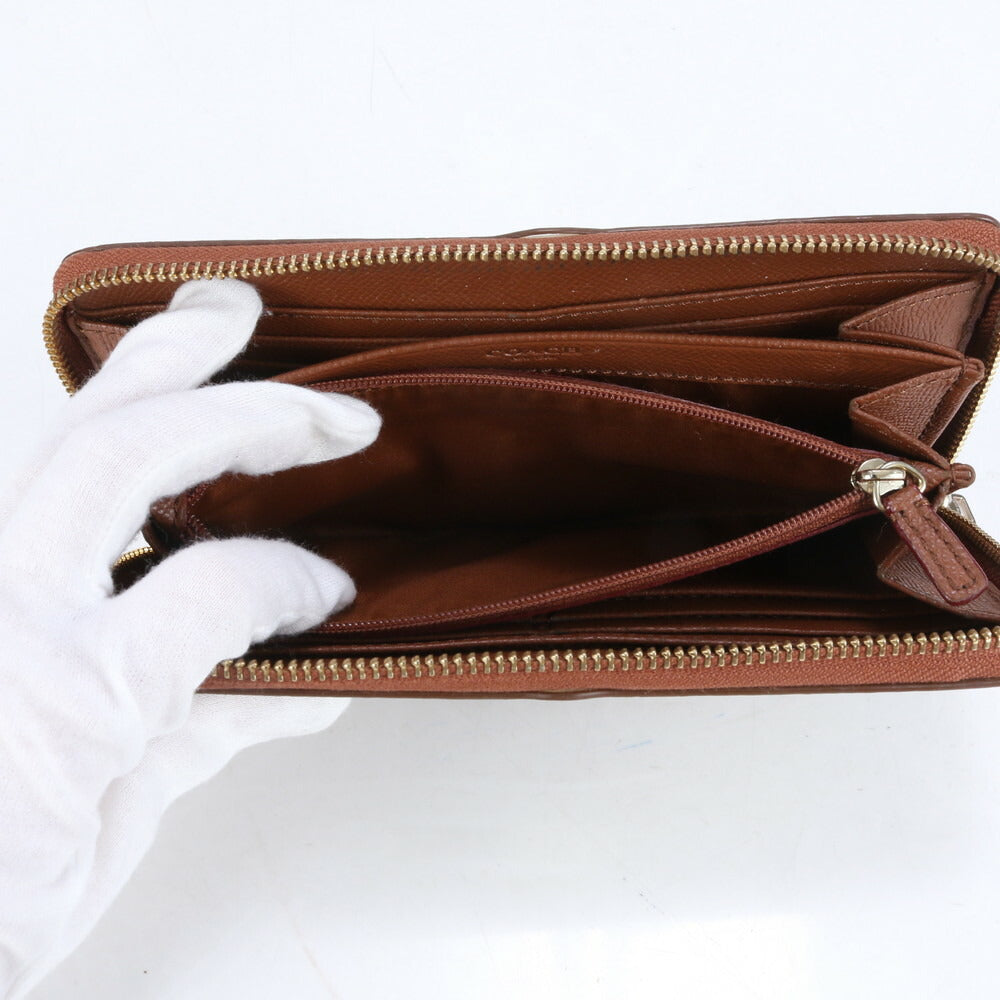 美品 コーチ シグネチャー レザー 長財布 ロング ウォレット ラウンドファスナー ブラウン 二つ折り レディース RBE CJ11-3