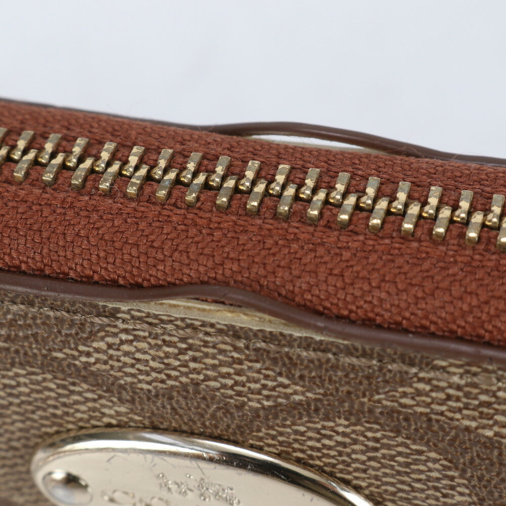 美品 コーチ シグネチャー レザー 長財布 ロング ウォレット ラウンドファスナー ブラウン 二つ折り レディース RBE CJ11-3