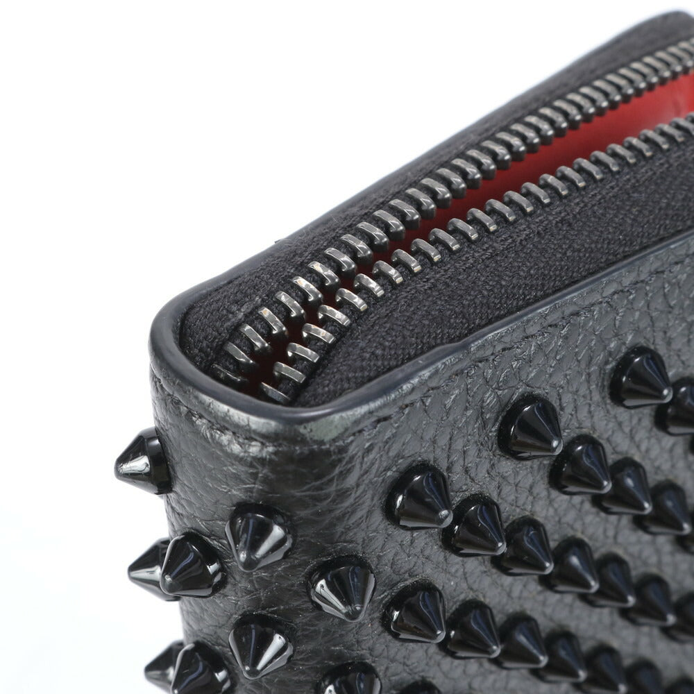 極美品 クリスチャンルブタン パネトーネ スパイク スタッズ レザー 長財布 二つ折り ロング ウォレット 黒 レディース RRE CJ3-4