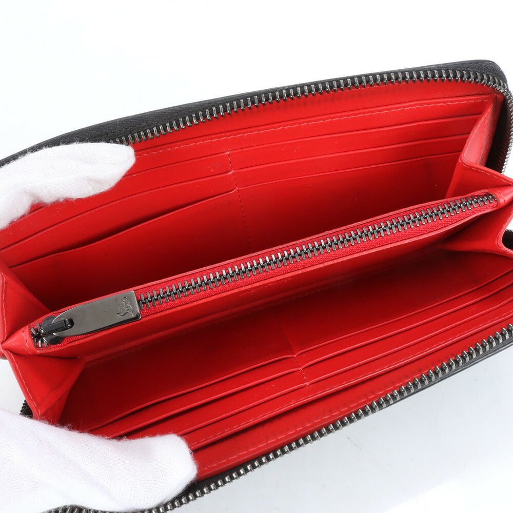 極美品 クリスチャンルブタン パネトーネ スパイク スタッズ レザー 長財布 二つ折り ロング ウォレット 黒 レディース RRE CJ3-4