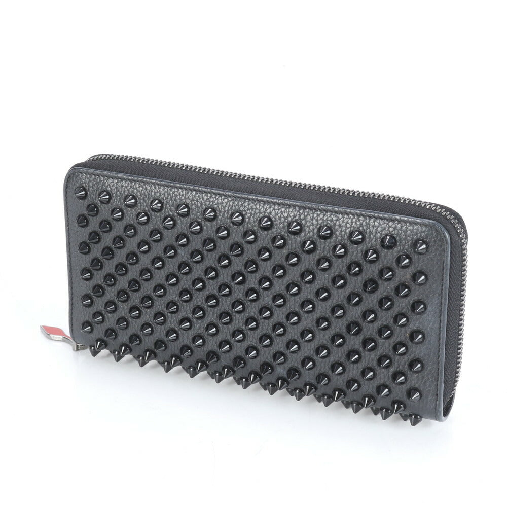 極美品 クリスチャンルブタン パネトーネ スパイク レザー 長財布 ロング ウォレット ラウンドファスナー 黒 レディース RRE CJ3-5