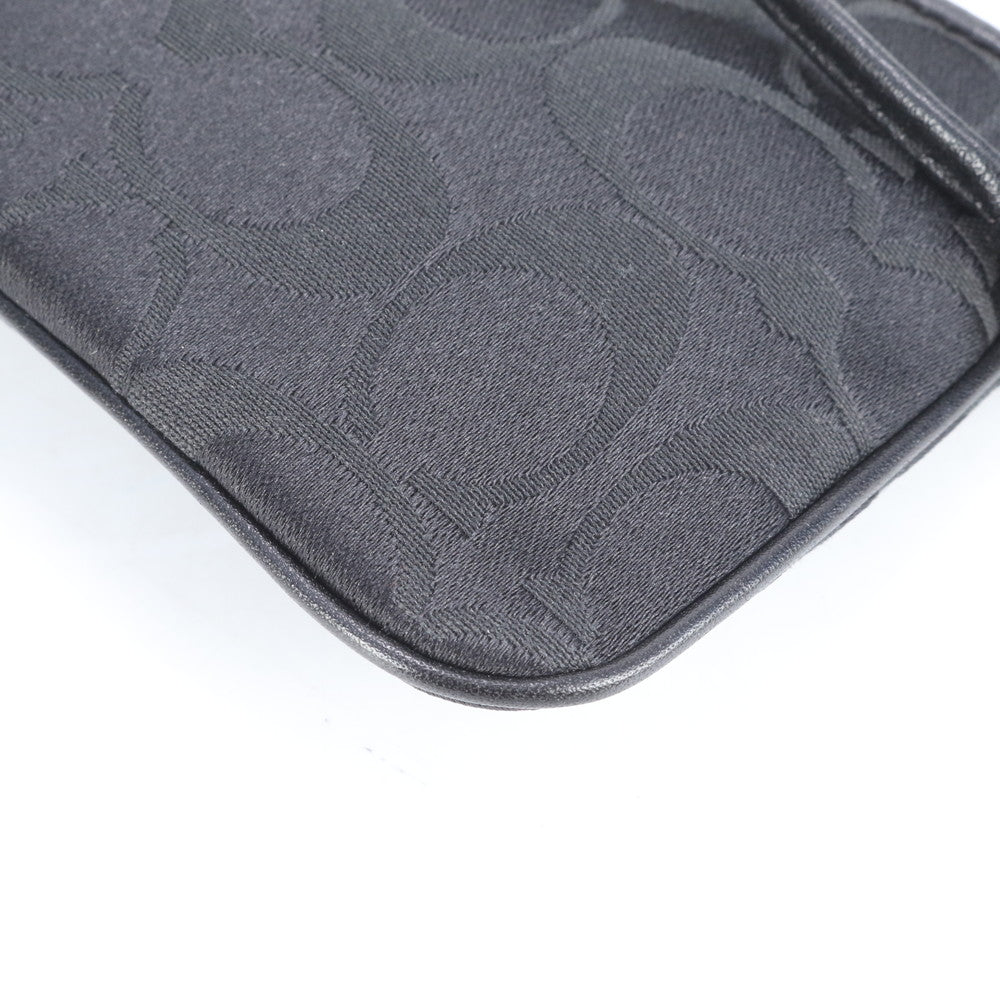 美品 コーチ シグネチャー キャンバス レザー ストラップ付 ポーチ アクセサリー メイク 小物入れ ブラック レディース RRE CJ6-8