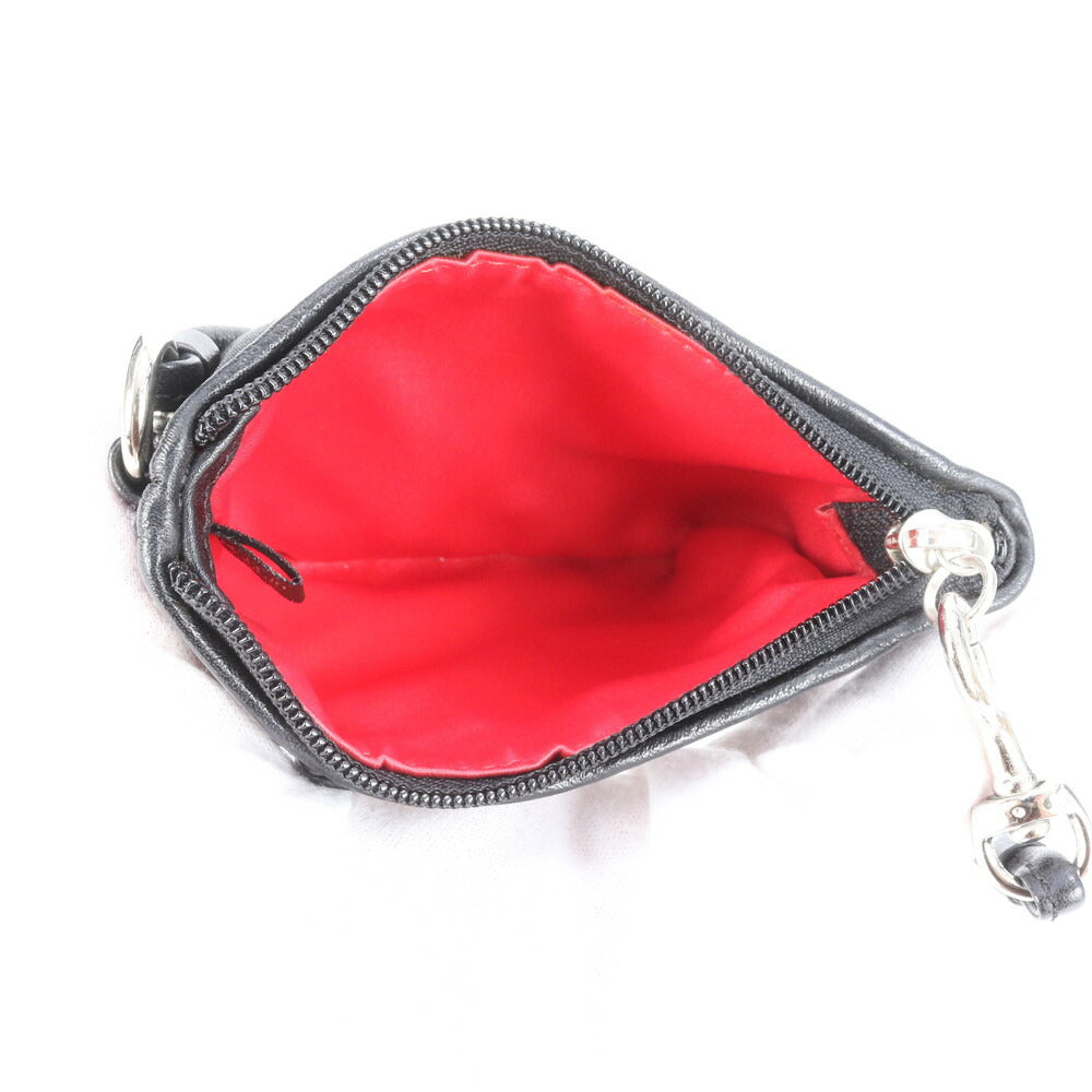 美品 コーチ シグネチャー キャンバス レザー ストラップ付 ポーチ アクセサリー メイク 小物入れ ブラック レディース RRE CJ6-8