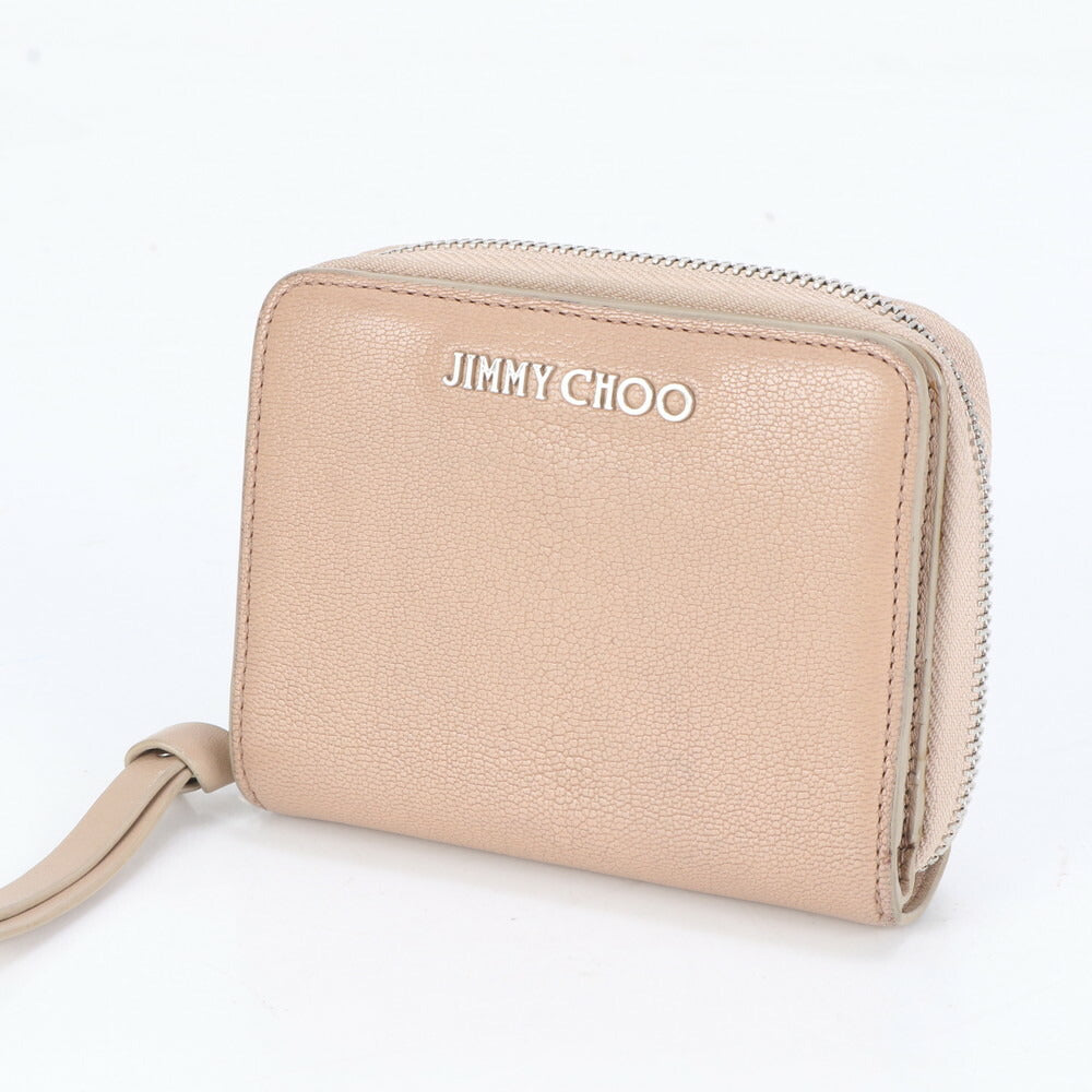 美品 ジミーチュウ レジーナ コインケース レザー 二つ折り 財布 コンパクト ウォレット ラウンドファスナー レディース RRE CJ12-2