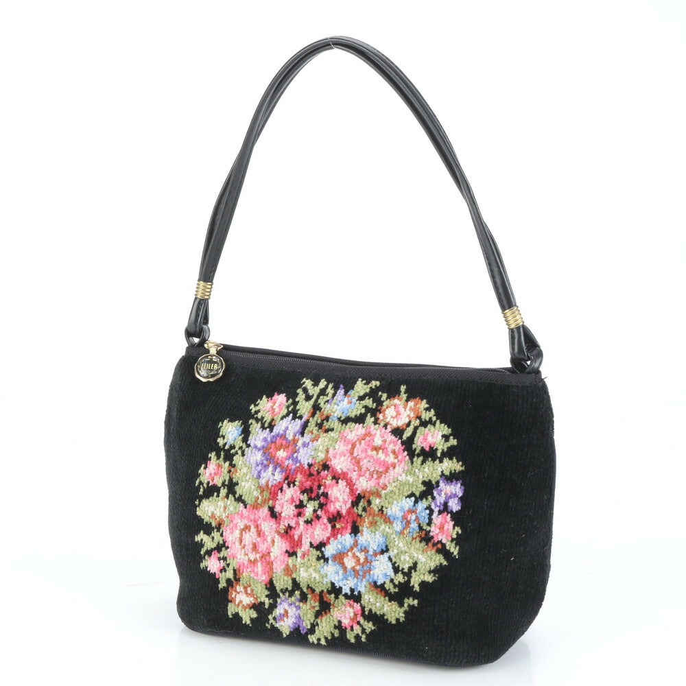 美品 フェイラー フラワー 花柄 ワンショルダー レザー ショルダーバッグ 肩掛け トート ハンド ブラック レディース RRE CK15-3